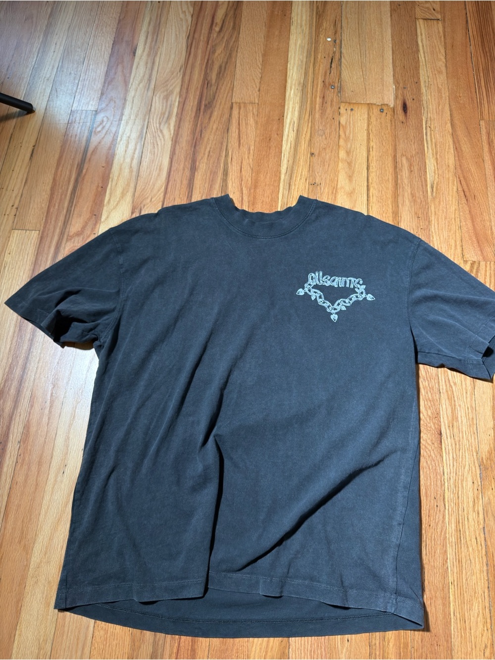 AllSaints Black Short-Sleeve Tee with Light Gray Chest Emblem